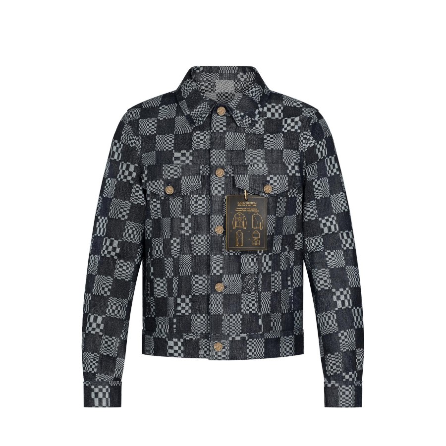 Men Louis Vuitton Coats And Outerwear | Distorted Damier Denim Jacket