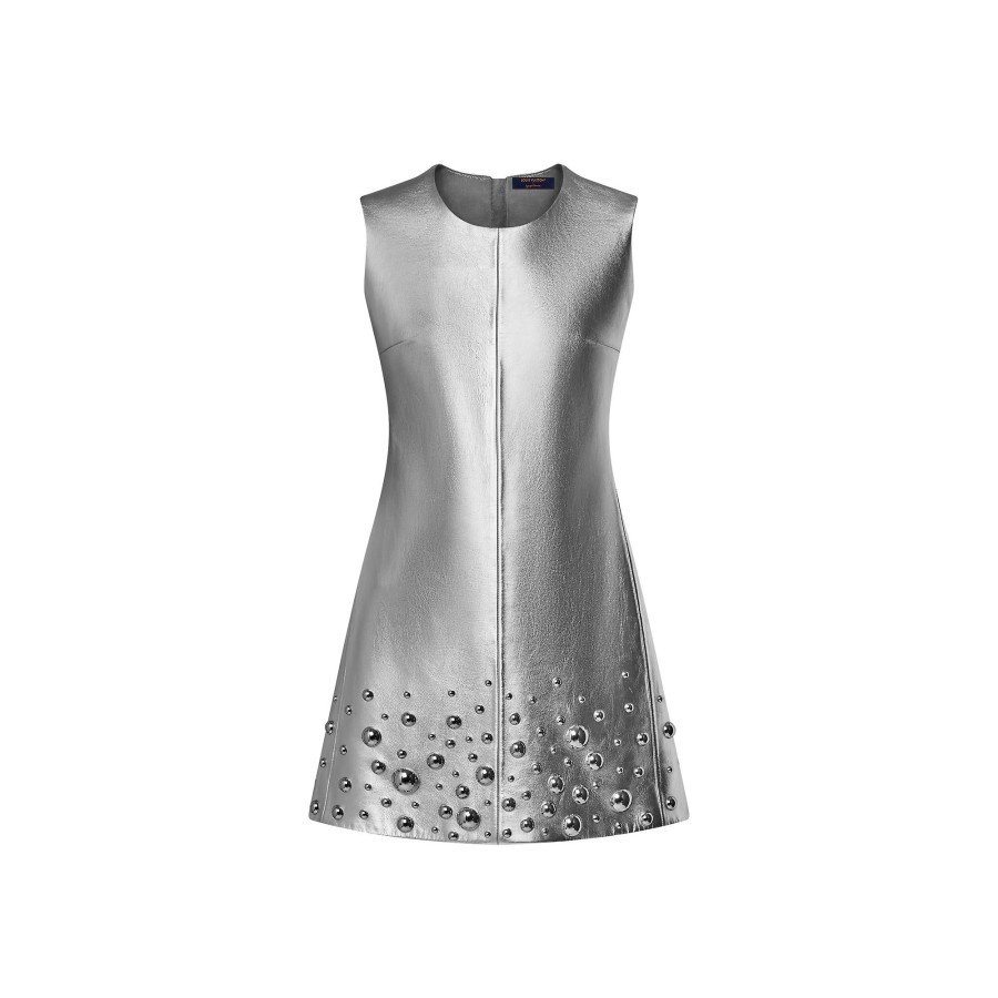 Women Louis Vuitton Dresses | Lv X Yk Metal Studs Metallized Leather Dress