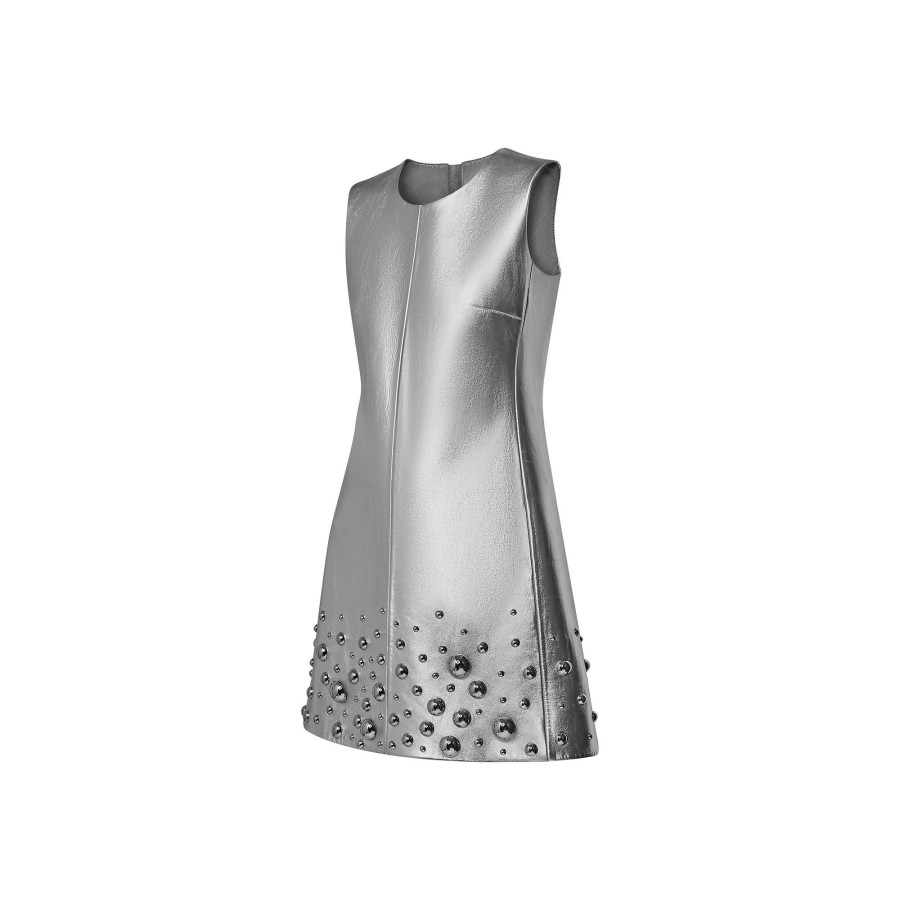 Women Louis Vuitton Dresses | Lv X Yk Metal Studs Metallized Leather Dress