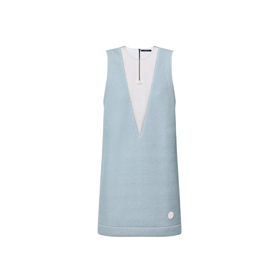 Women Louis Vuitton Dresses | Tulle Insert Knit Dress Bleu Glacier