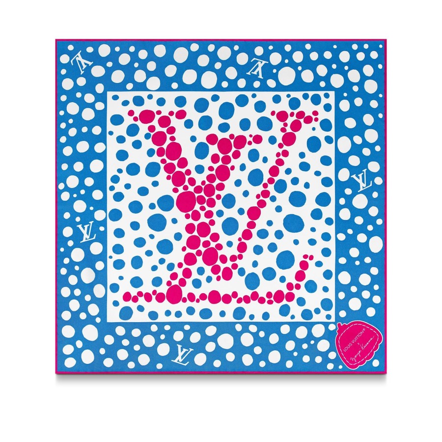 Women Louis Vuitton Silk Squares And Bandeaus | Lv X Yk Infinity Dots Square 45 White/Blue