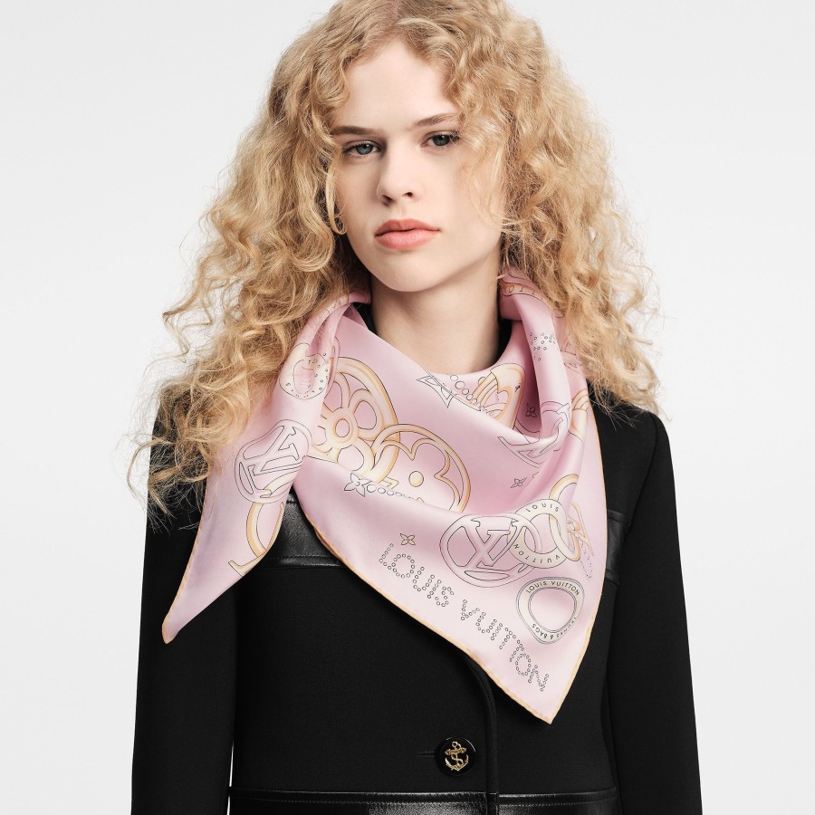 Women Louis Vuitton Silk Squares And Bandeaus | Vivienne And Beyond Square 90 Light Pink