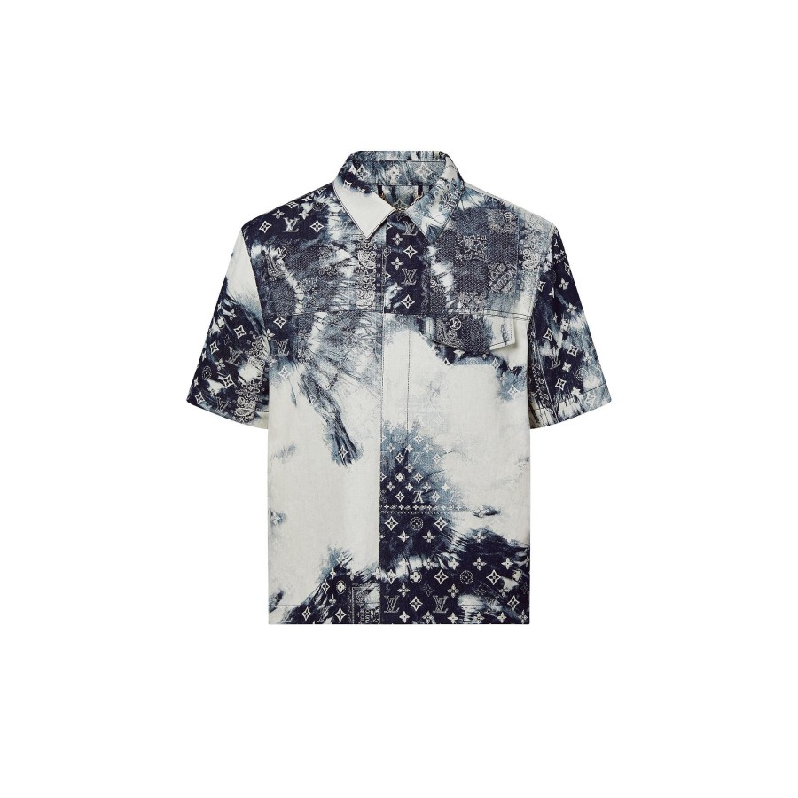 Men Louis Vuitton Shirts | Monogram Bandana Short-Sleeved Denim Shirt