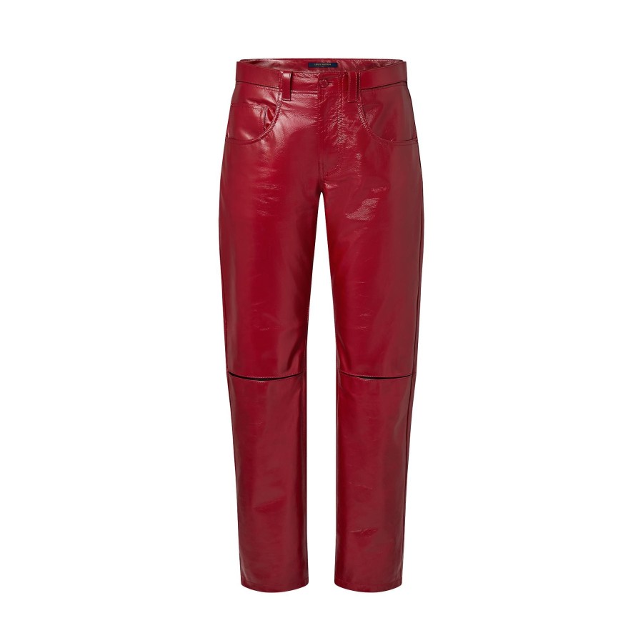 Women Louis Vuitton Pants | Leather Slit Pants Grenat Fonce