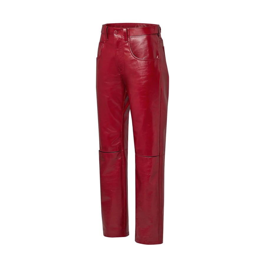 Women Louis Vuitton Pants | Leather Slit Pants Grenat Fonce