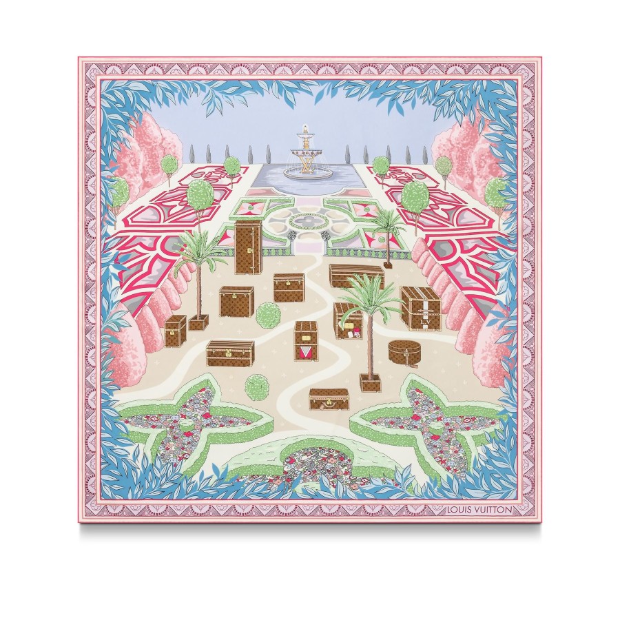 Women Louis Vuitton Silk Squares And Bandeaus | Lv Secret Garden Square 90 Pink