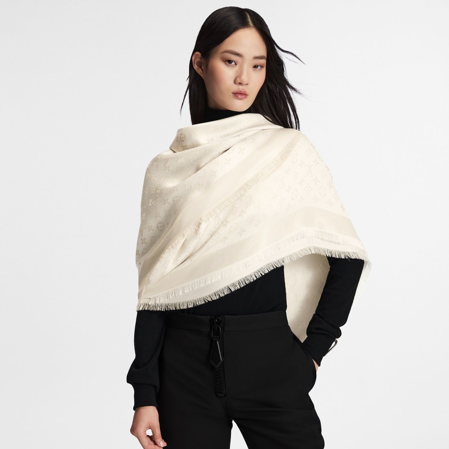 Women Louis Vuitton Shawls And Stoles | Monogram Shine Shawl White