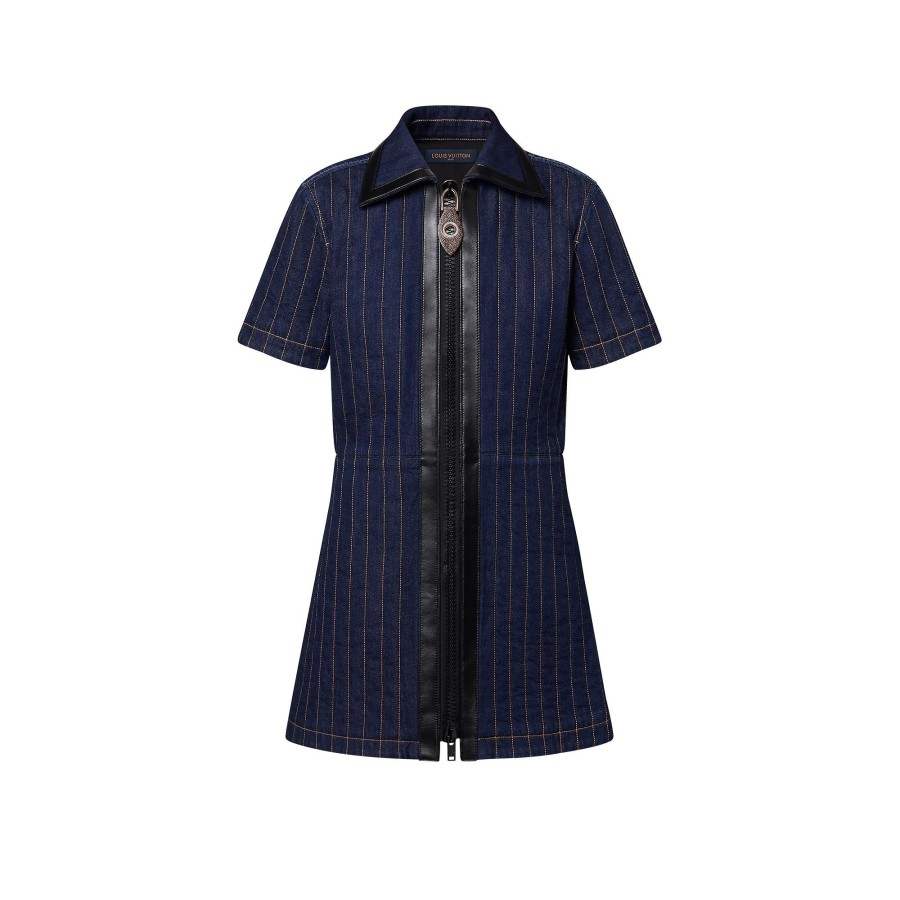 Women Louis Vuitton Dresses | Pinstripe Denim Zip-Up Dress