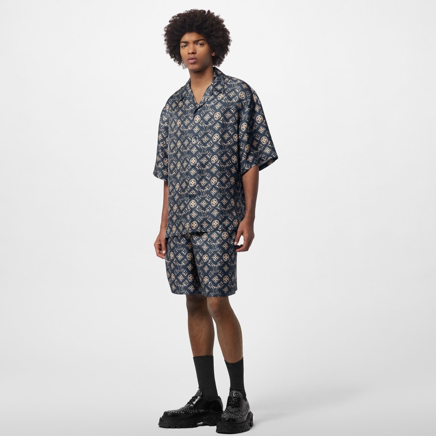 Men Louis Vuitton Shirts | Monogram Silk Short-Sleeved Shirt Oil