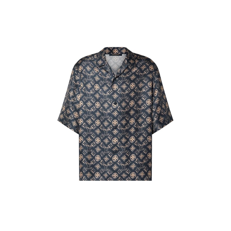 Men Louis Vuitton Shirts | Monogram Silk Short-Sleeved Shirt Oil