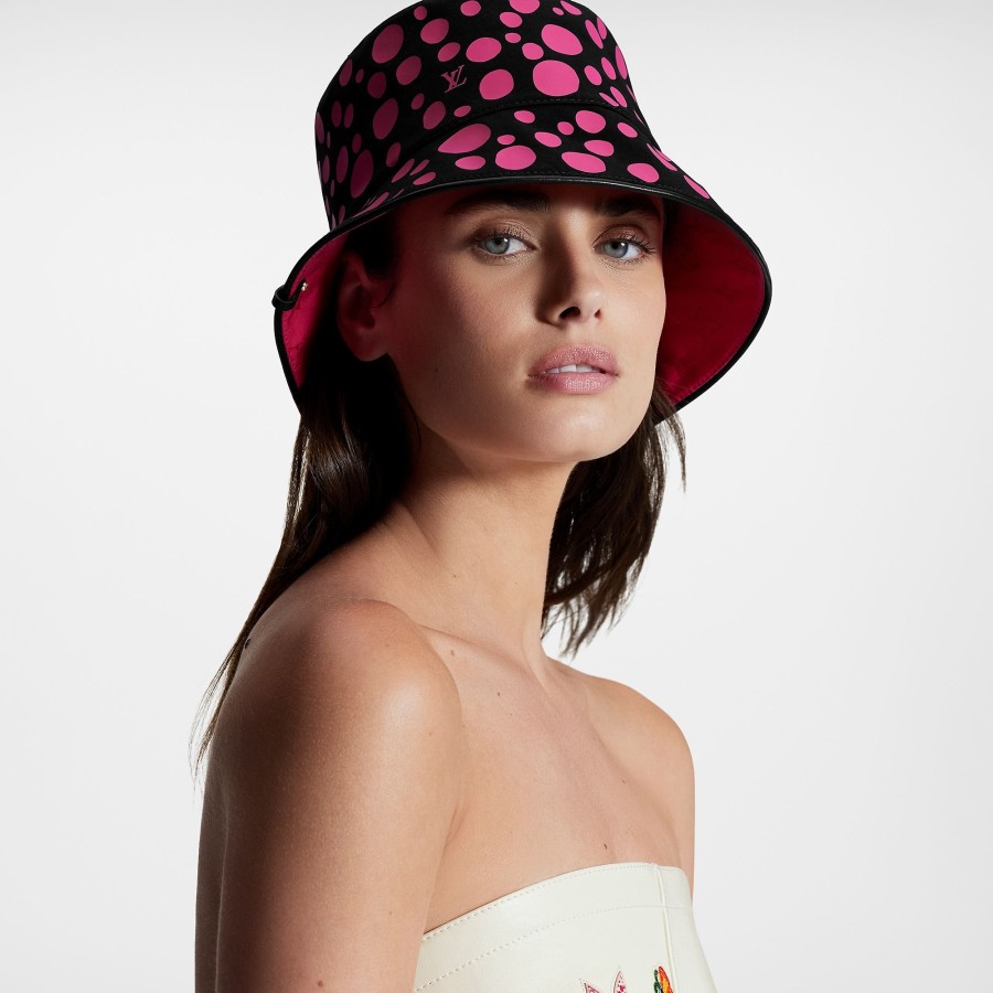 Women Louis Vuitton Hats And Gloves | Lv X Yk Reversible Infinity Dots Bucket Hat