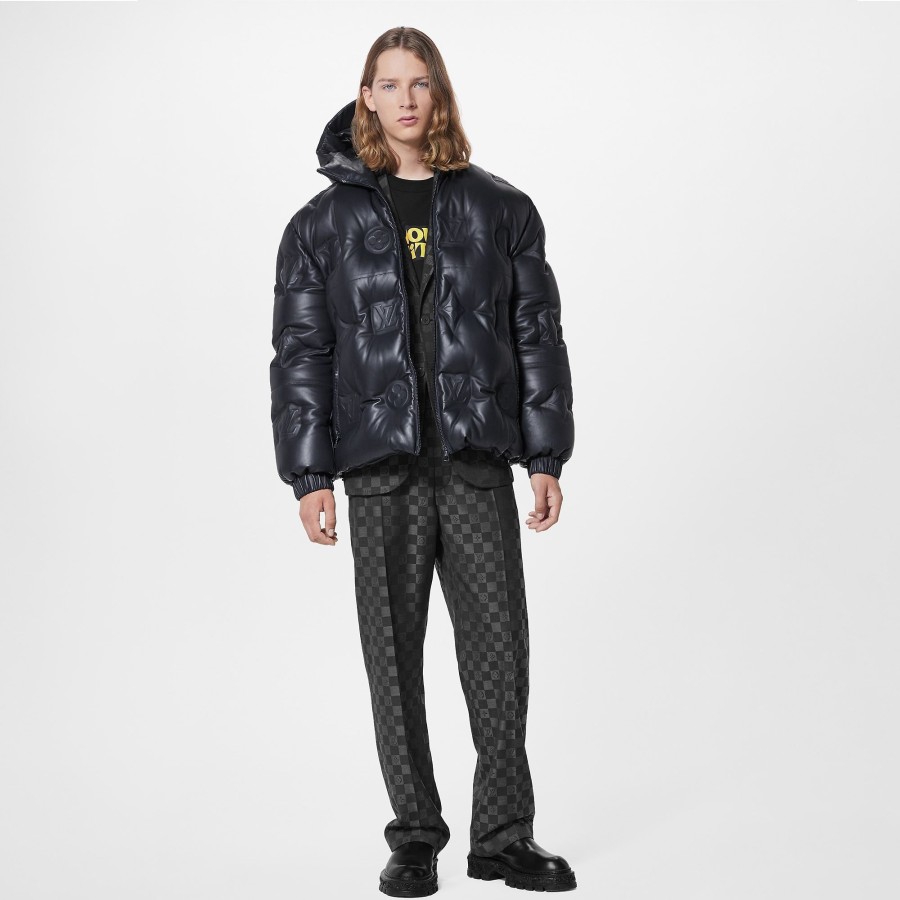 Men Louis Vuitton Coats And Outerwear | Monogram Leather Hooded Down Jacket