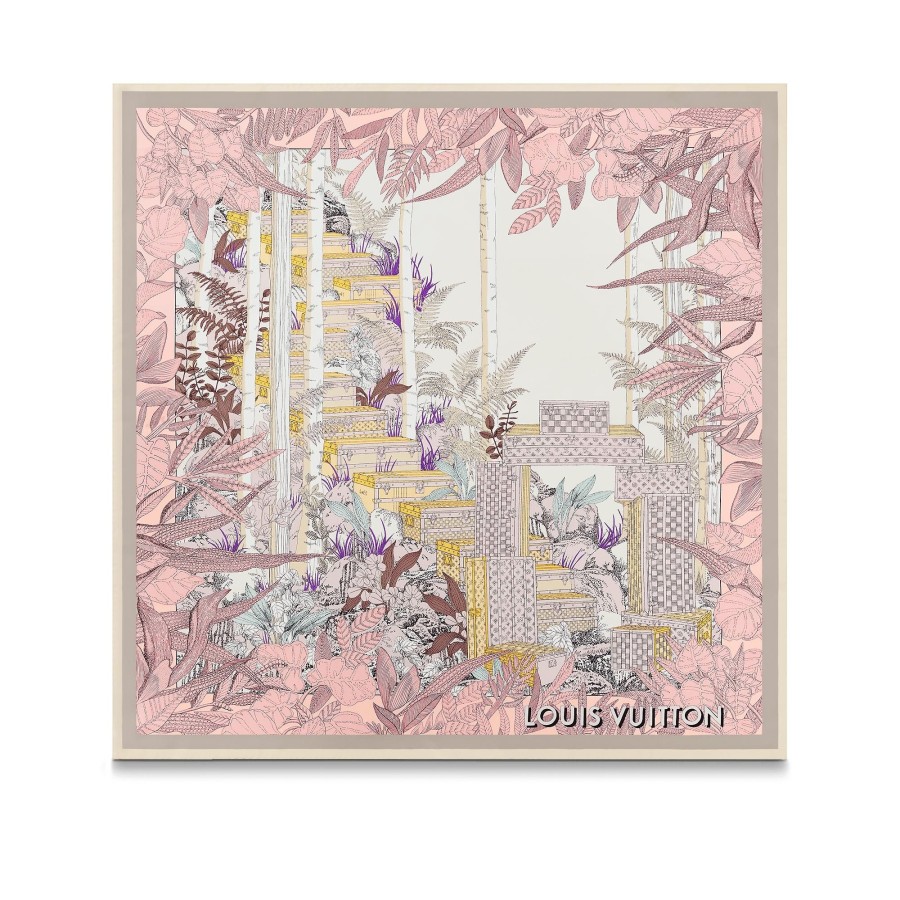 Women Louis Vuitton Silk Squares And Bandeaus | Enchanted Forest Square 90 Light Pink