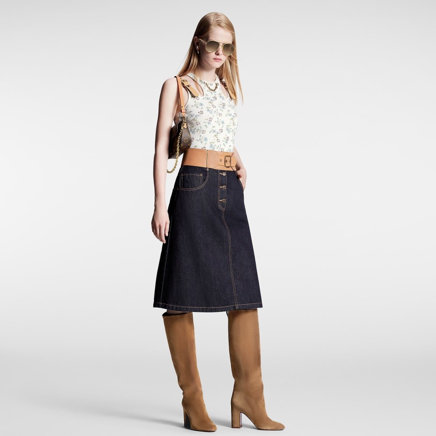 Women Louis Vuitton Denim | Eyelet Belt Denim Skirt