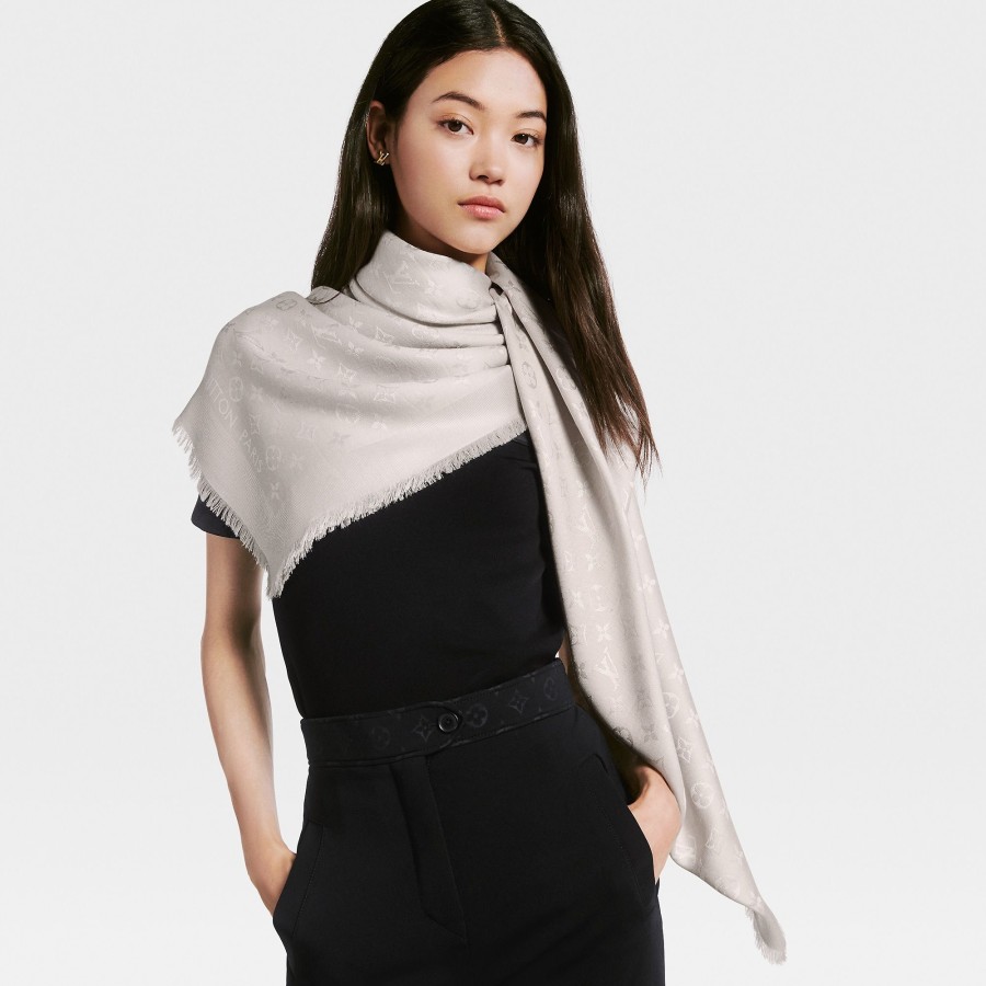 Women Louis Vuitton Shawls And Stoles | Monogram Classic Shawl Pearl Grey