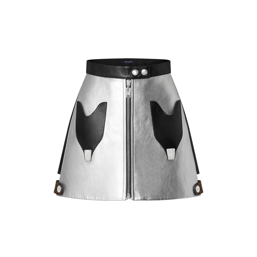 Women Louis Vuitton Skirts And Shorts | Graphic Accent Silver Calfskin Mini Skirt