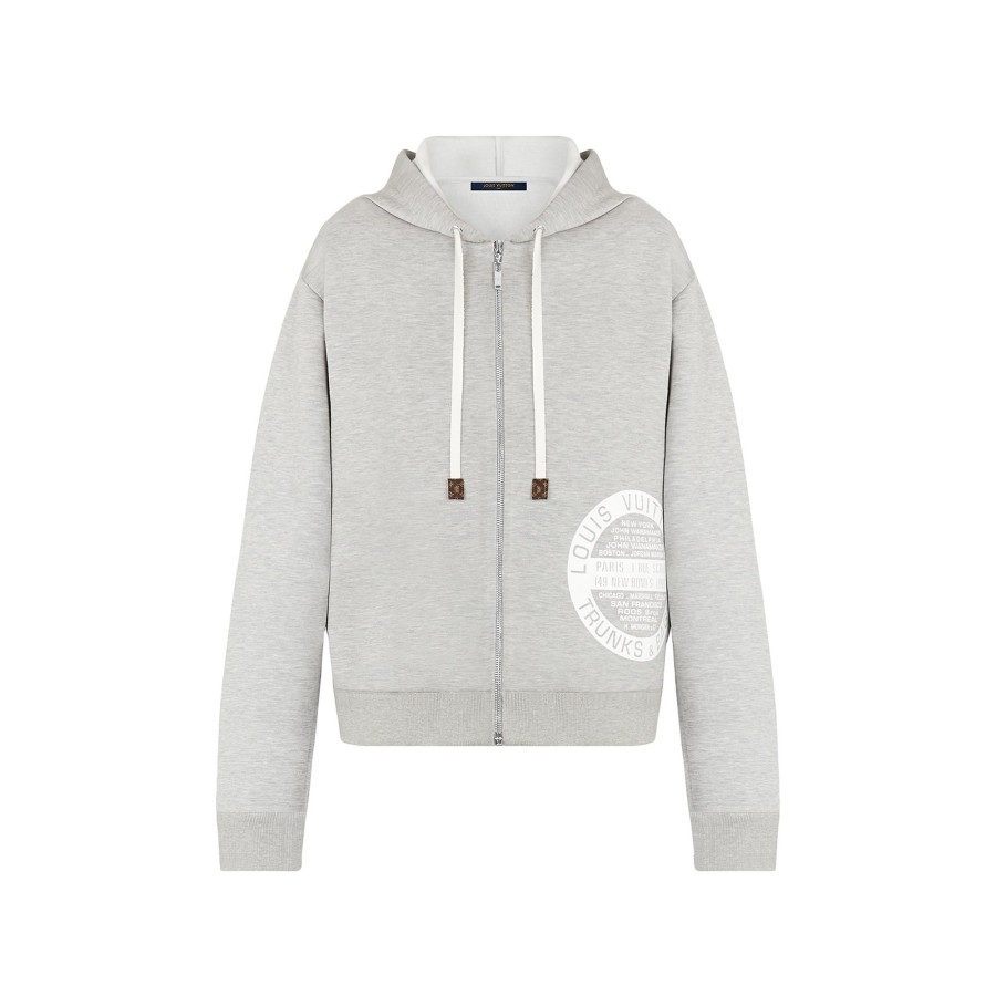 Women Louis Vuitton Knitwear | Lv Stamp Zip-Up Hoodie Light Grey