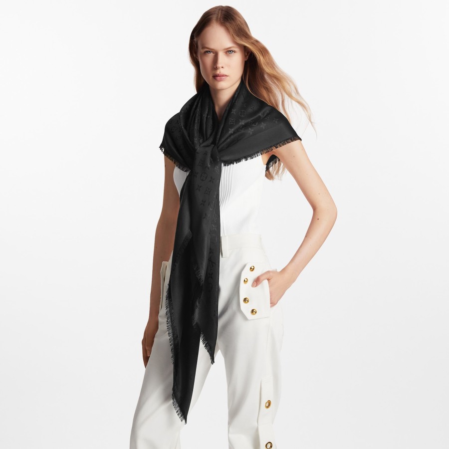 Women Louis Vuitton Shawls And Stoles | Monogram Shawl Black