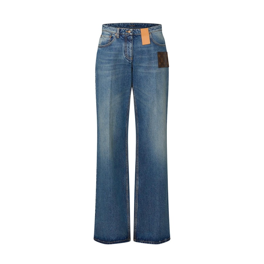 Women Louis Vuitton Pants | Stonewashed Monogram Patch Boot-Cut Jeans