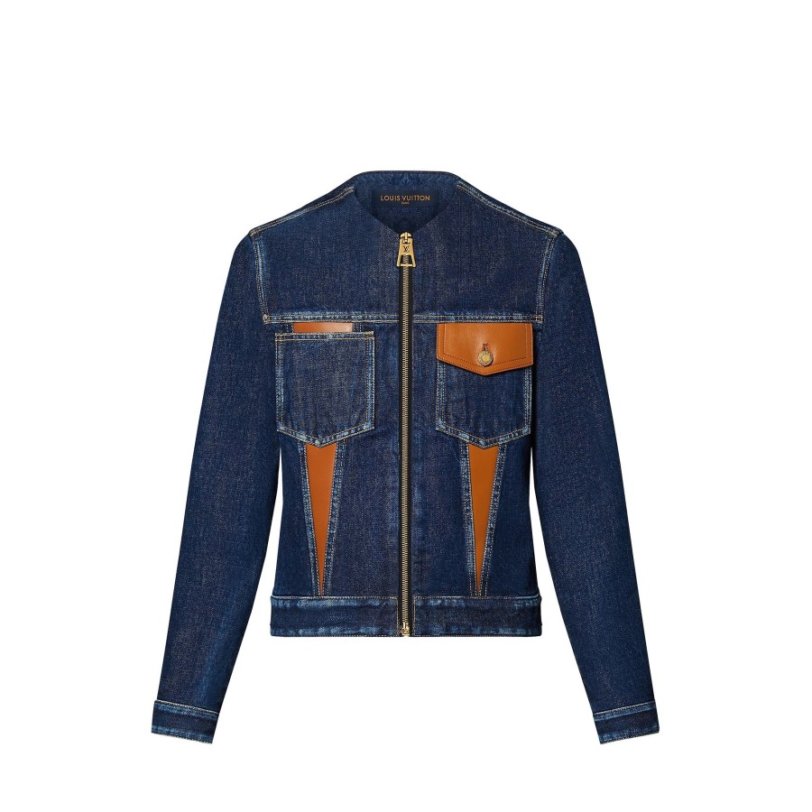 Women Louis Vuitton Coats And Jackets | Leather Accent Denim Jacket