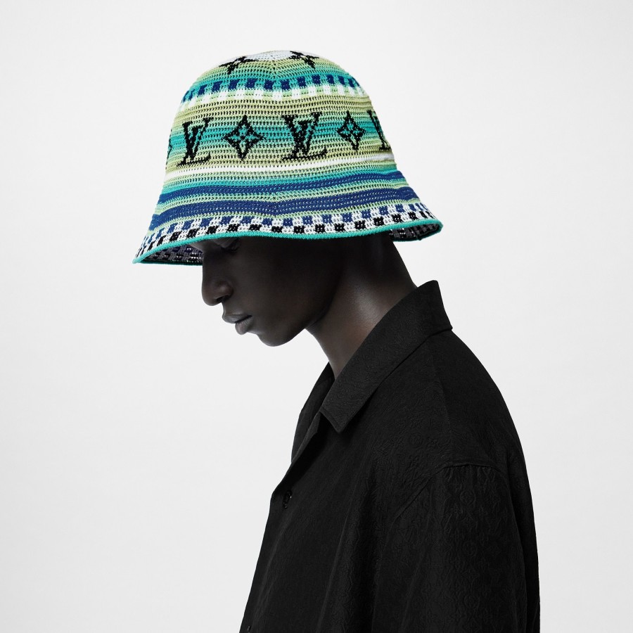 Men Louis Vuitton Hats And Gloves | Lv Crochet Stripes Bucket Hat