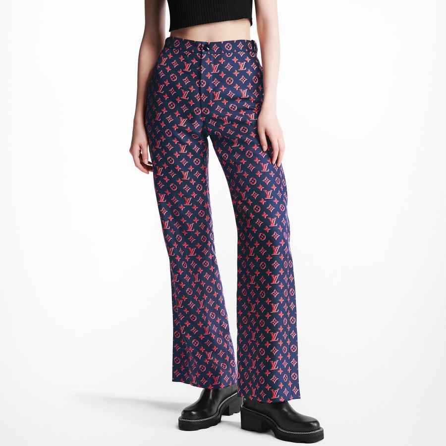 Women Louis Vuitton Pants | Tricolor Monogram Wide-Leg Pants