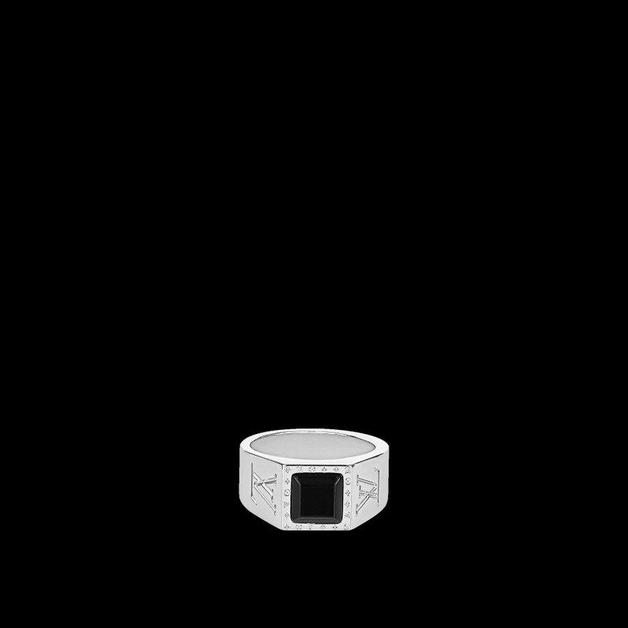 Men Louis Vuitton Rings And Earrings | Lv Onyx Signet Ring