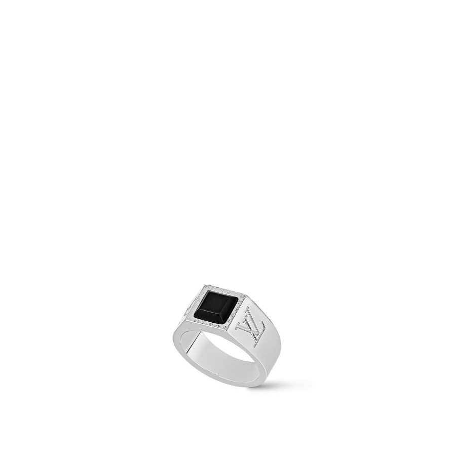 Men Louis Vuitton Rings And Earrings | Lv Onyx Signet Ring