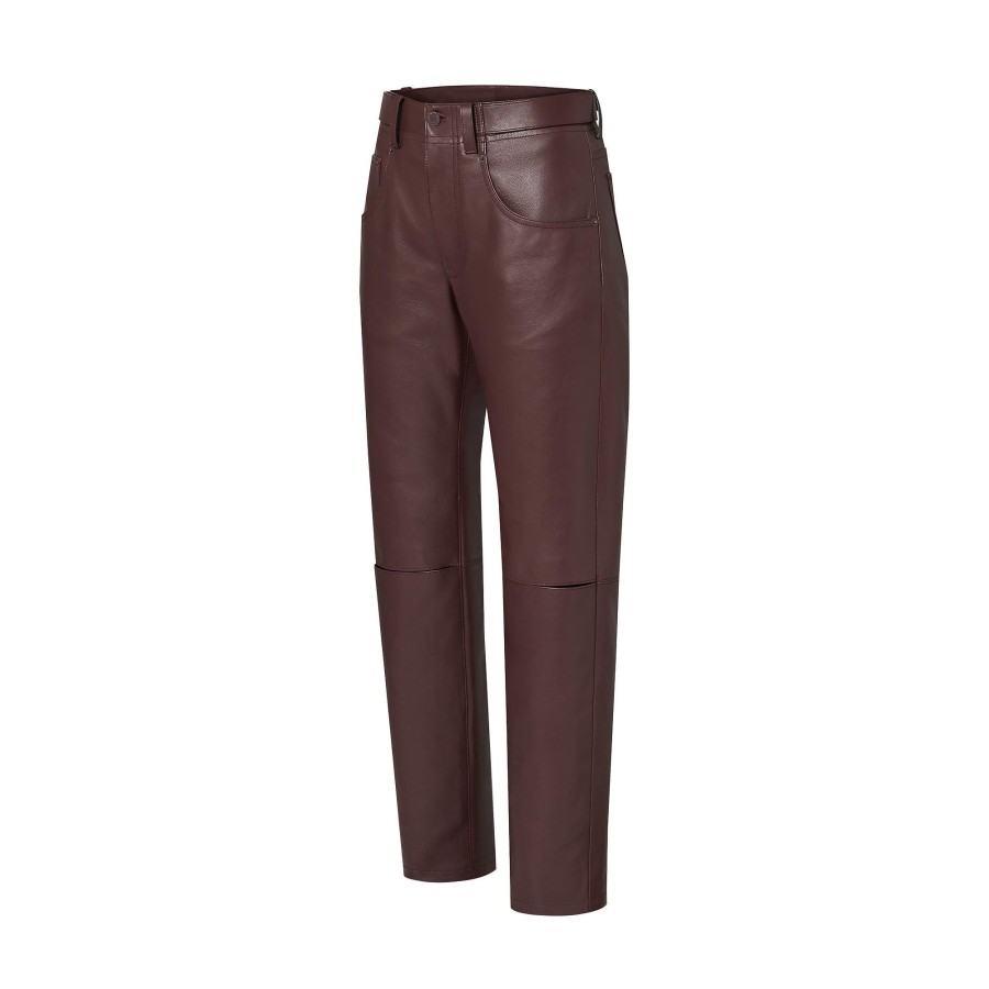 Women Louis Vuitton Pants | Leather Slit Pants Dark Brown