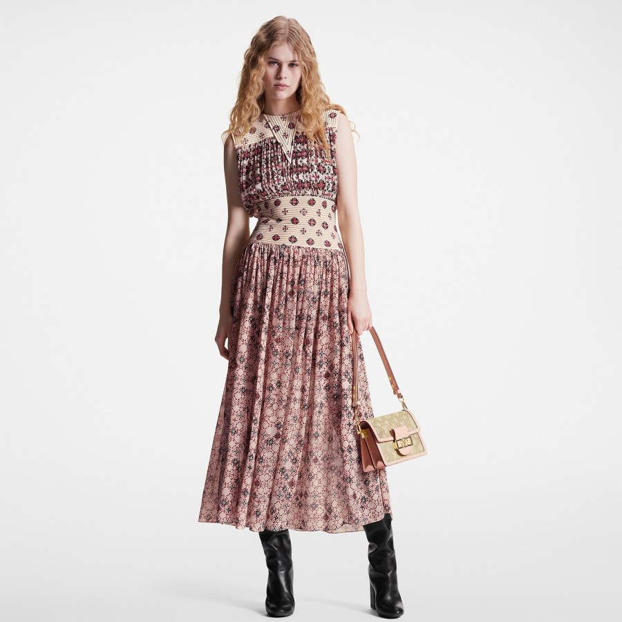 Women Louis Vuitton Dresses | Vintage Monogram Silk Midi Dress