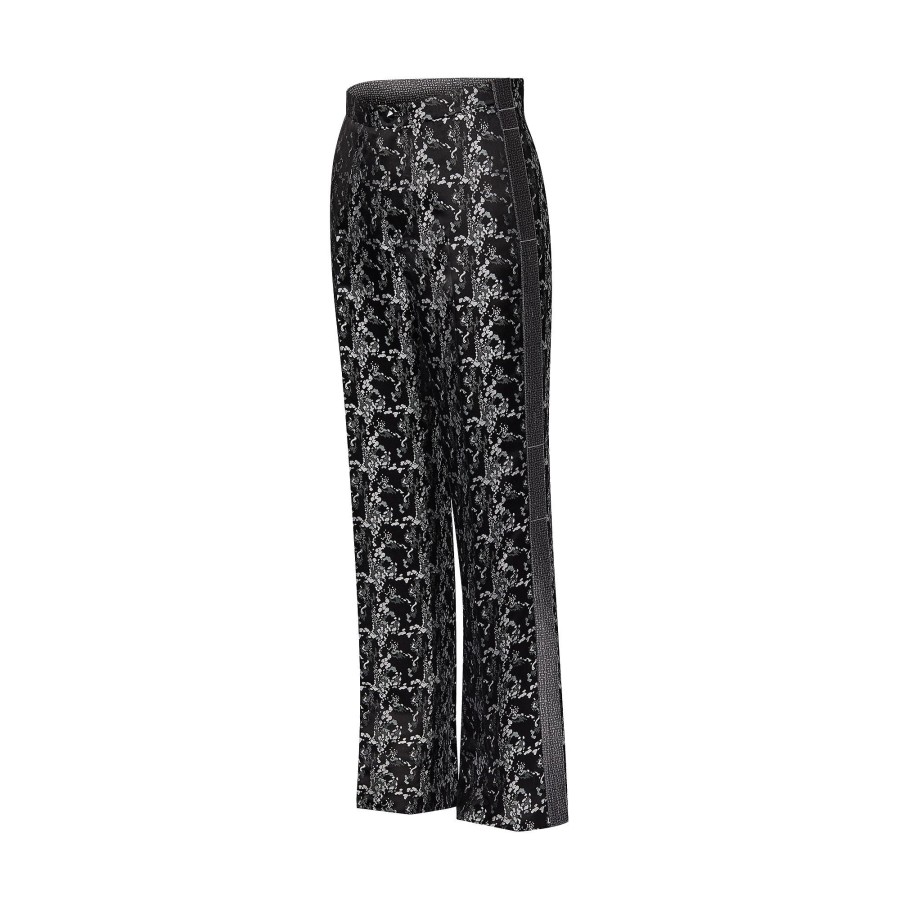 Women Louis Vuitton Pants | Abstract Jacquard Flared Pants Black