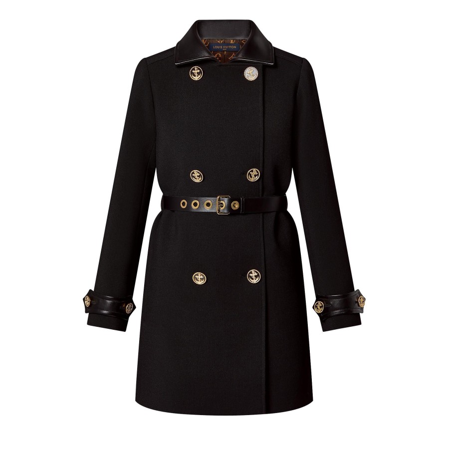 Women Louis Vuitton Coats And Jackets | Anchor Button Leather Accent Coat