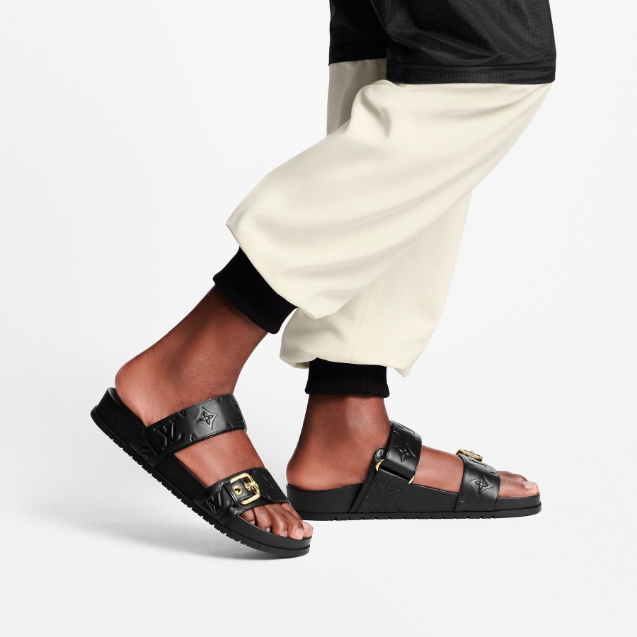 Women Louis Vuitton Mules And Slides | Bom Dia Flat Comfort Mule Black