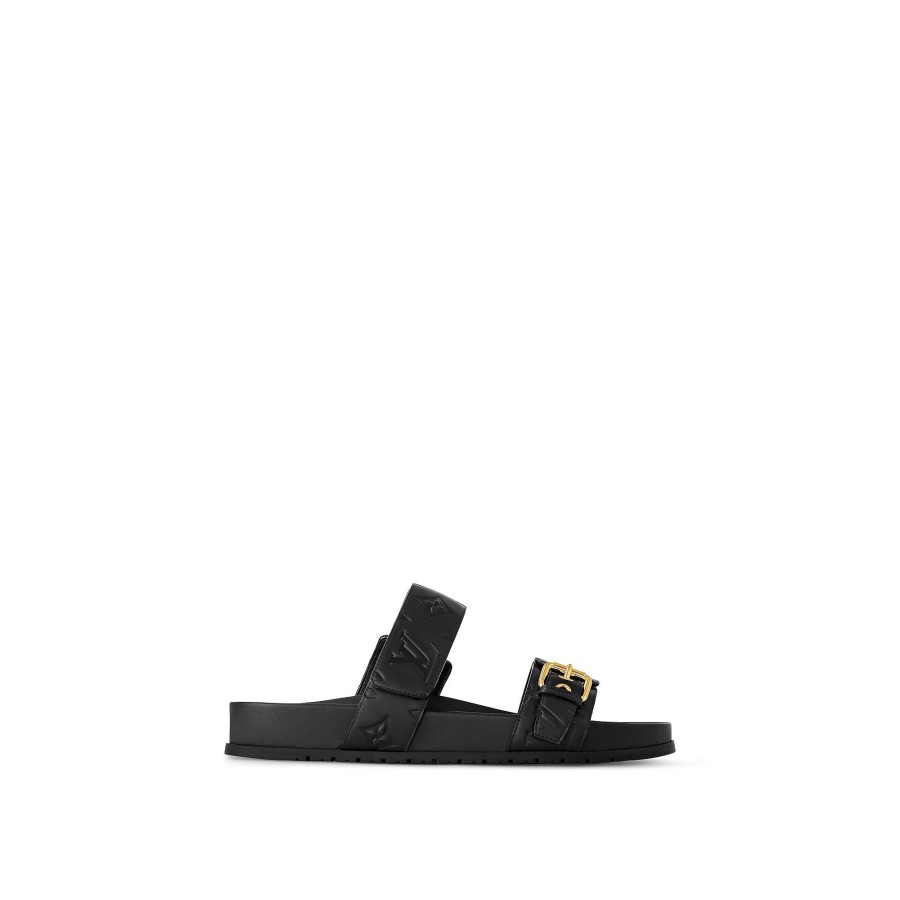 Women Louis Vuitton Mules And Slides | Bom Dia Flat Comfort Mule Black