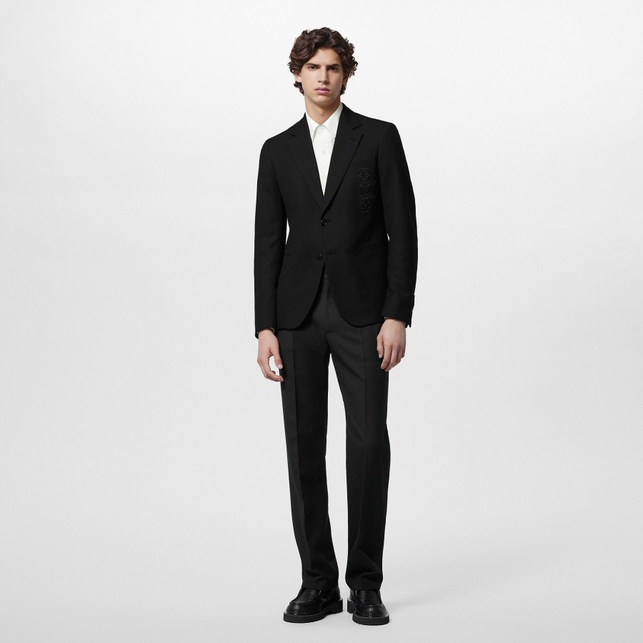 Men Louis Vuitton Blazers And Jackets | Embroidered Signature Wool Pont Neuf Jacket Black