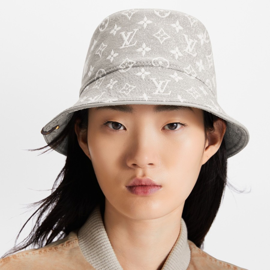 Women Louis Vuitton Hats And Gloves | Monogram Jacquard Denim Bucket Hat