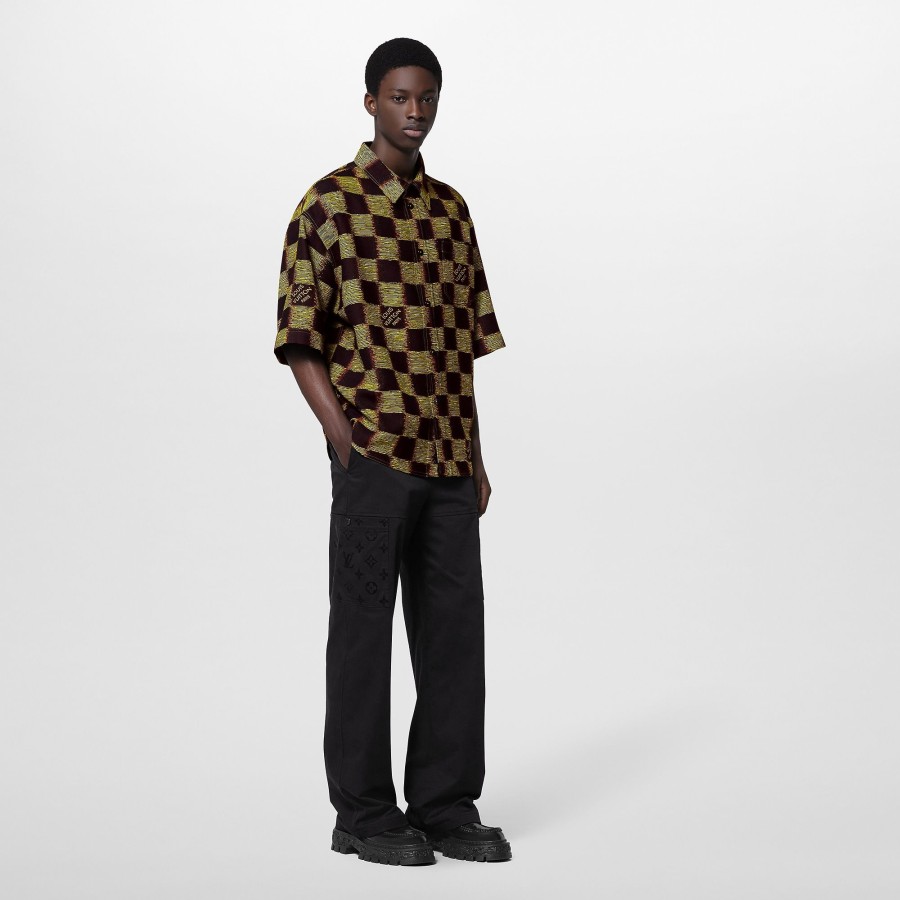 Men Louis Vuitton Shirts | Short-Sleeved Damier Wool Shirt