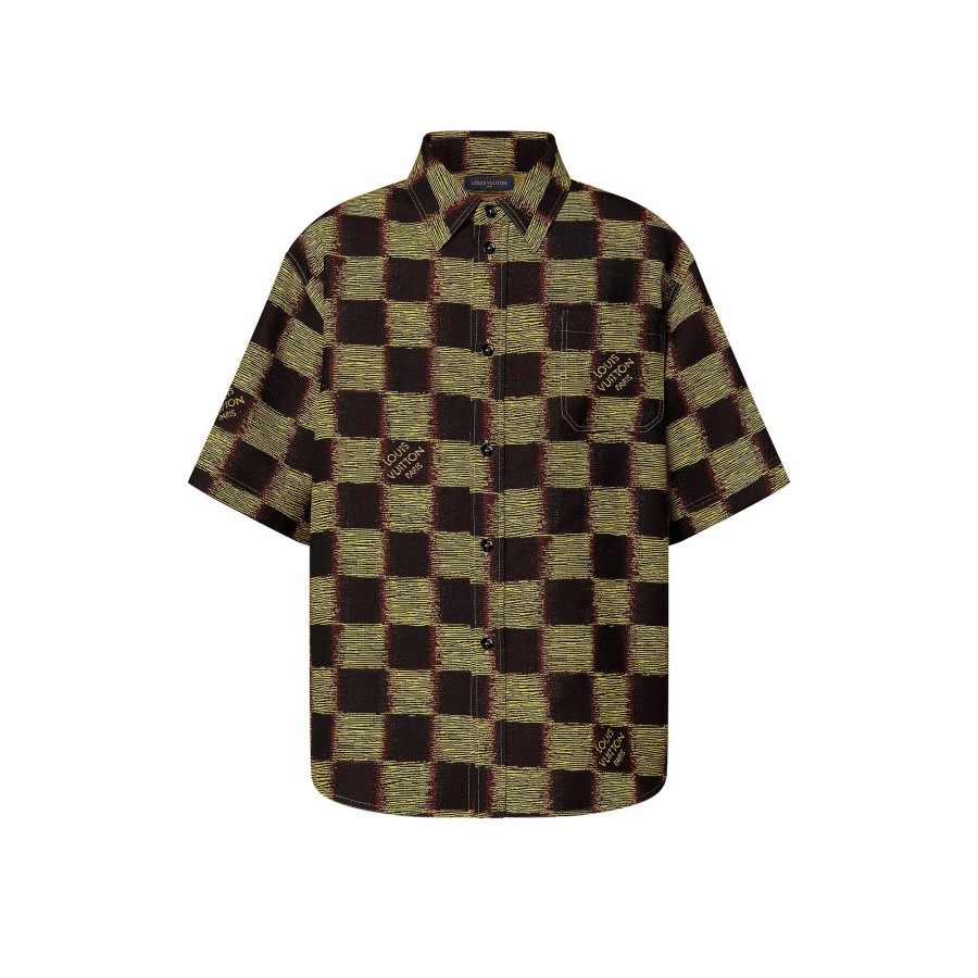 Men Louis Vuitton Shirts | Short-Sleeved Damier Wool Shirt