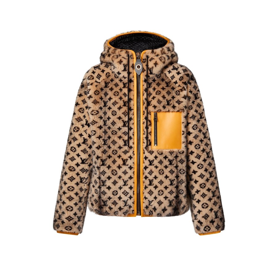 Women Louis Vuitton Coats And Jackets | Leather Trim Monogram Mink Jacket