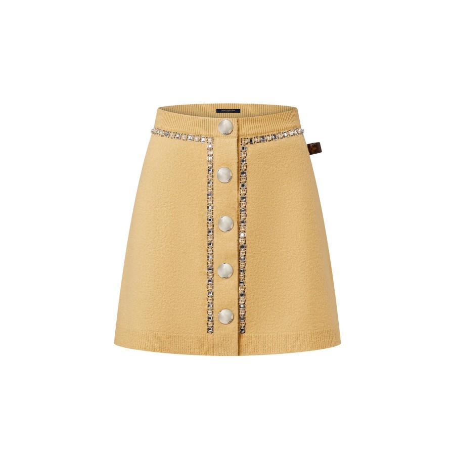 Women Louis Vuitton Knitwear | Beaded Trim Compact Knit Mini Skirt