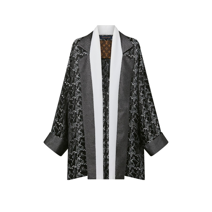 Women Louis Vuitton Coats And Jackets | Embroidered Trim Abstract Jacquard Robe Jacket Black