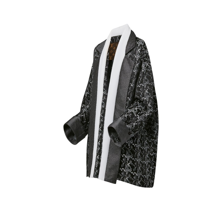 Women Louis Vuitton Coats And Jackets | Embroidered Trim Abstract Jacquard Robe Jacket Black