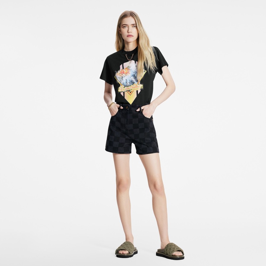 Women Louis Vuitton Denim | Damier Graphite Denim Mini Shorts