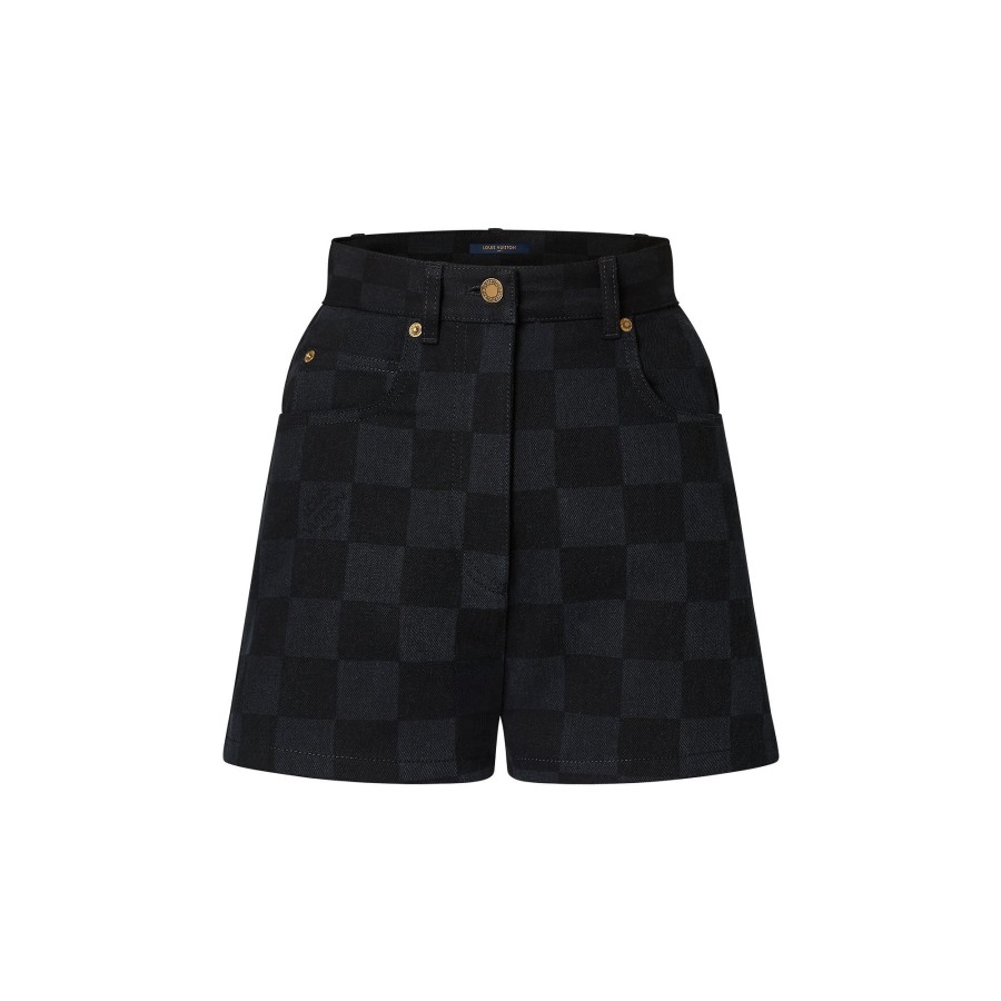 Women Louis Vuitton Denim | Damier Graphite Denim Mini Shorts