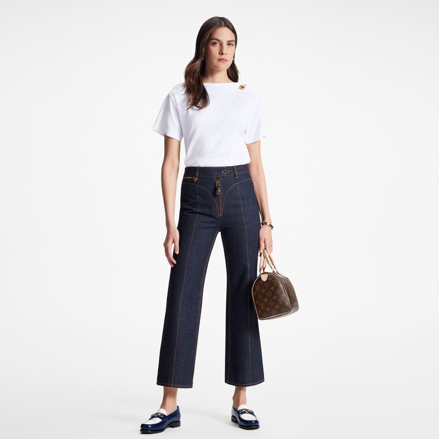 Women Louis Vuitton Denim | Indigo Blue Cropped Jeans