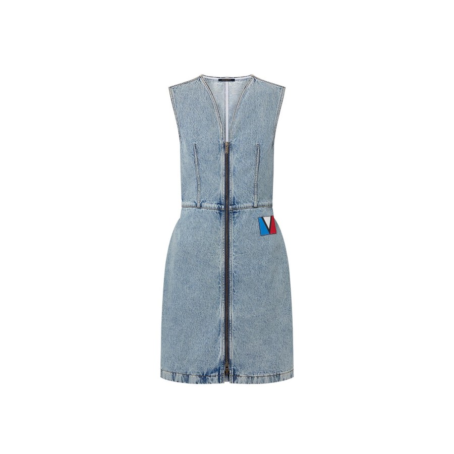 Women Louis Vuitton Denim | Bleached Denim Zip-Up Dress