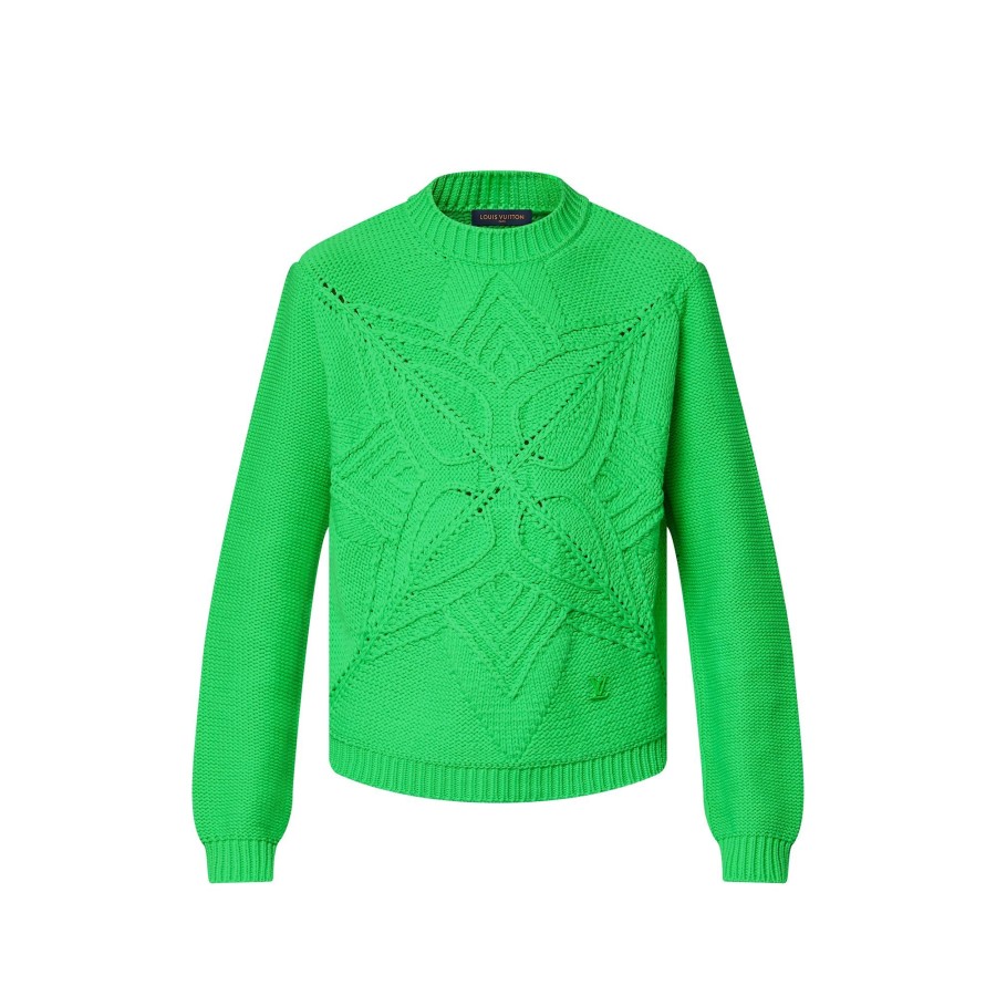 Men Louis Vuitton Knitwear And Sweatshirts | Hand-Knit Monogram Flower Cotton Crewneck